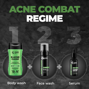 BEARDO Bd Ecb Bd B-Acne Clear Body Wash 200Ml, Bd Acne Clear Foam Face Wash 100Ml, Bd Acne Clear 2In1 Toning Serum 30Ml (Set Of 3)